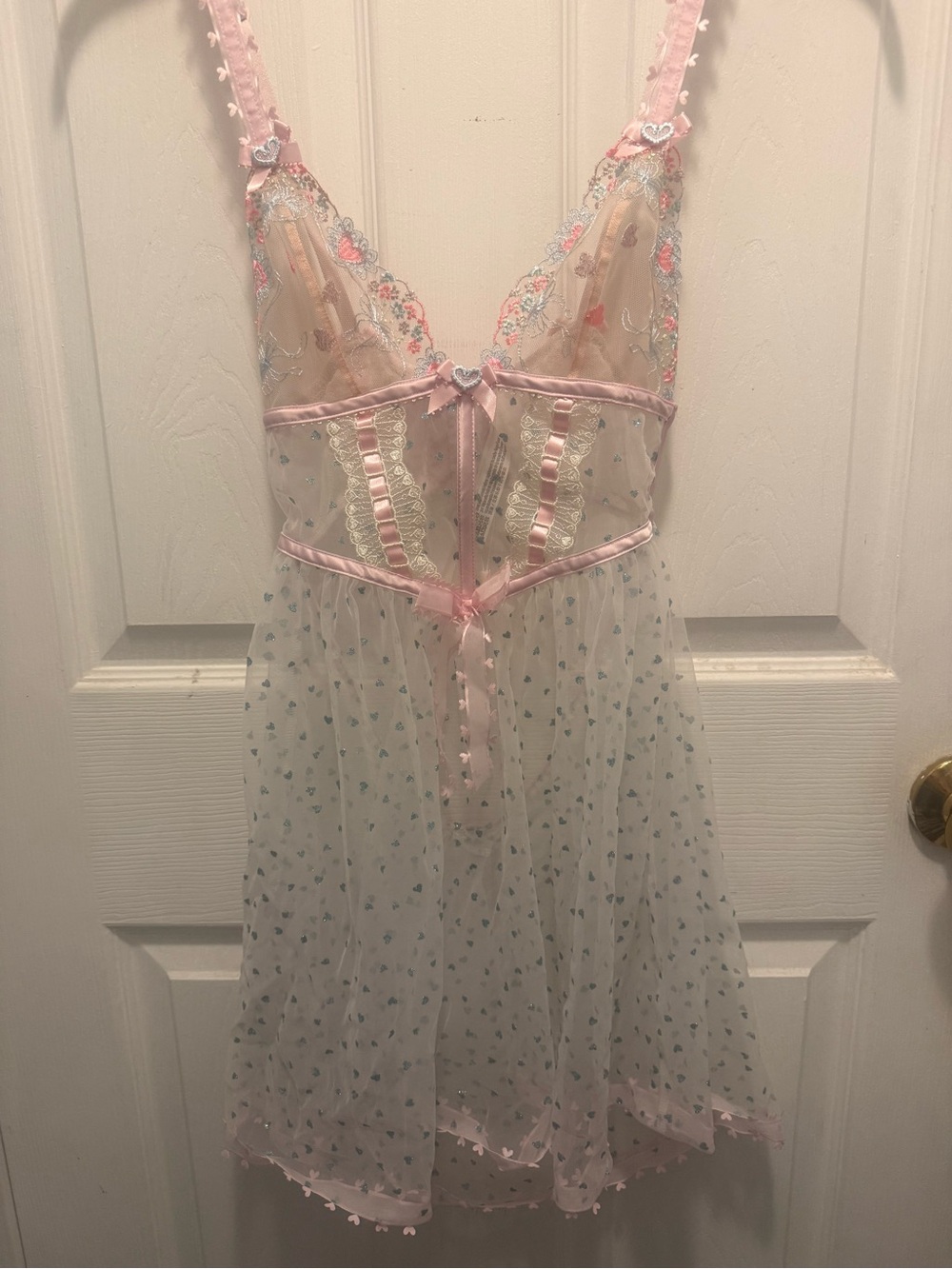 For Love & Lemons Sheer Pink and White Floral-Embroidered Chemise